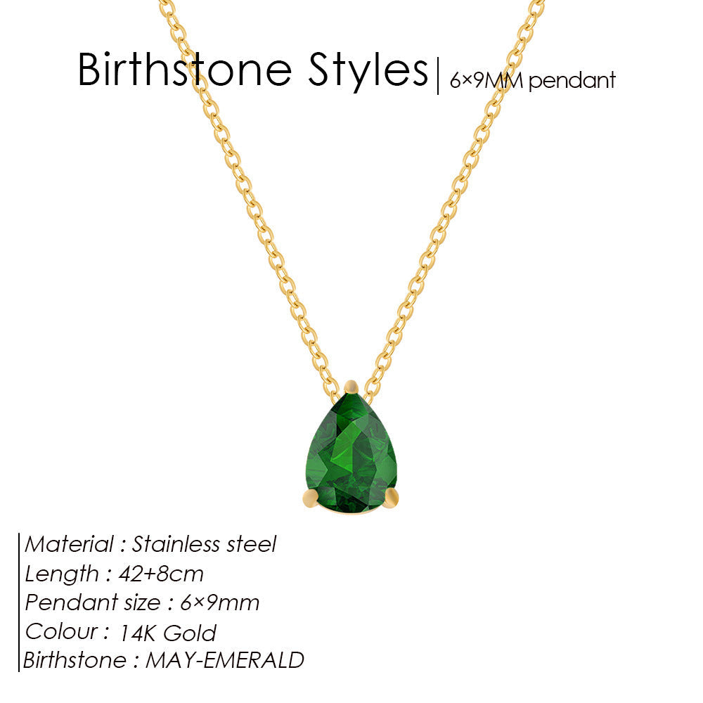 Stainless Steel Stylish Water Drop Zircon Necklace - May / Gold - electronic accessories