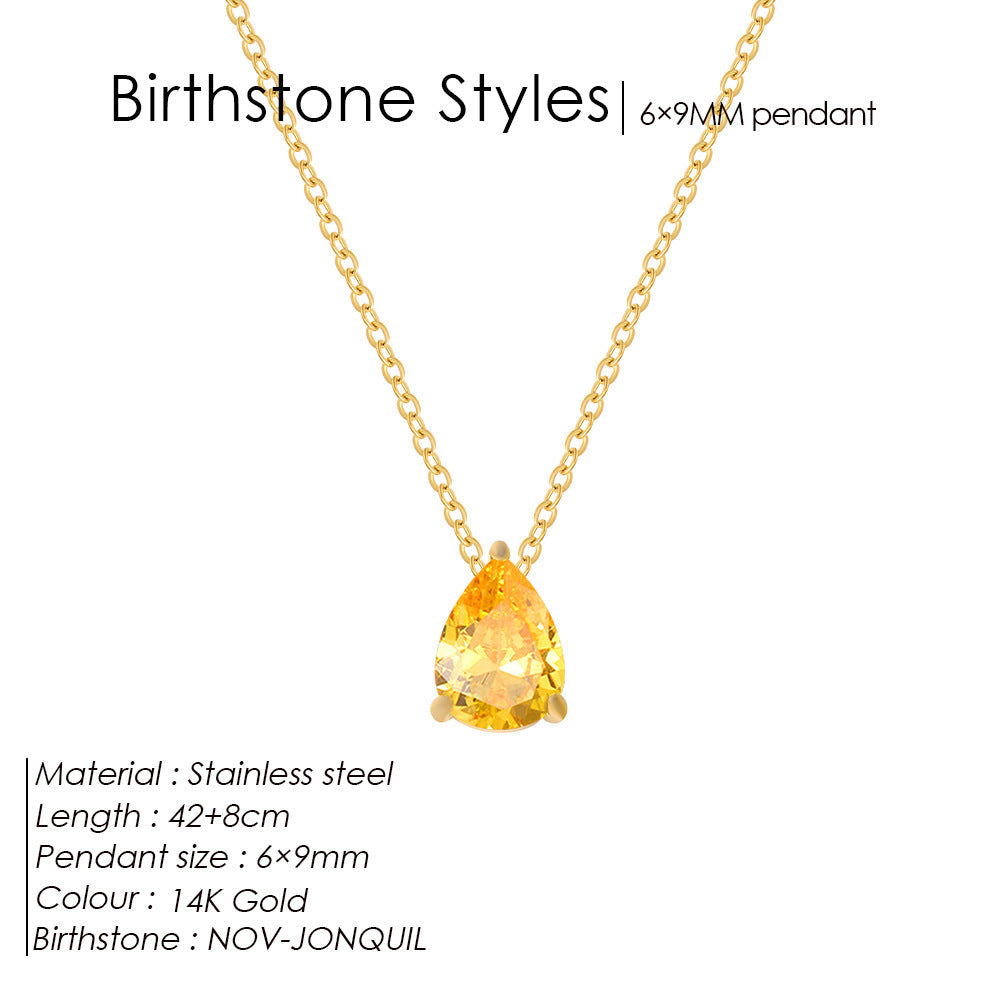 Stainless Steel Stylish Water Drop Zircon Necklace - November / Gold - electronic accessories