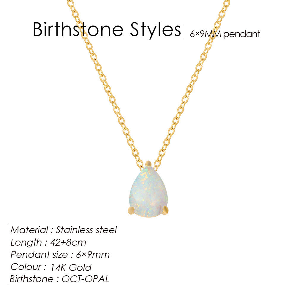 Stainless Steel Stylish Water Drop Zircon Necklace - October / Gold - electronic accessories