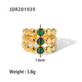 Stainless Steel Three Layer Green Malachite Opening Rings for Women