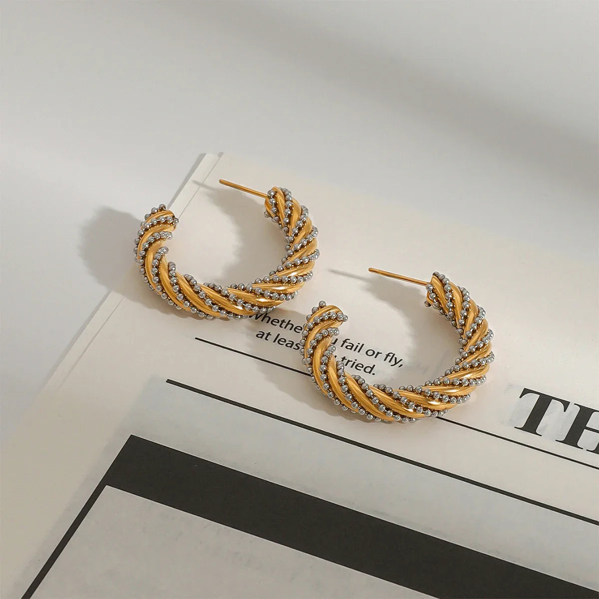 Stainless Steel Two color Fried Dough Twists Earrings - JDE0211003-PS