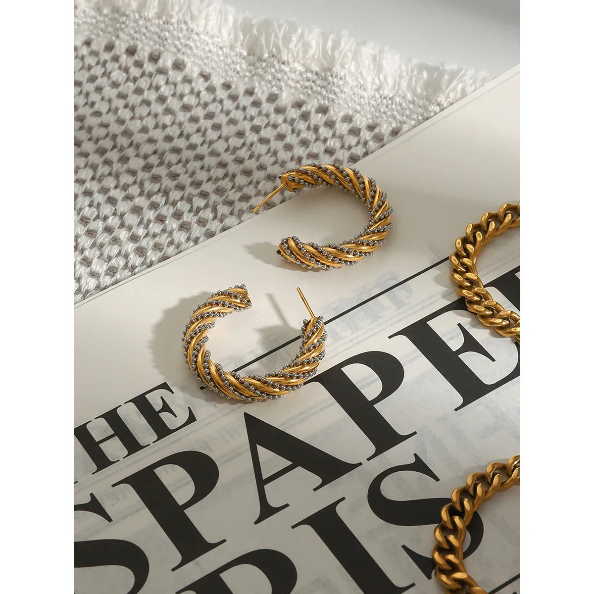 Stainless Steel Two color Fried Dough Twists Earrings - JDE0211003-PS