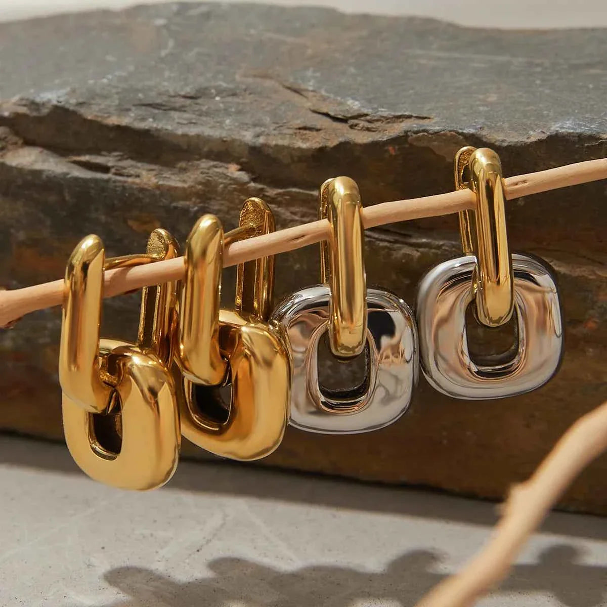 Stainless Steel Two tone Oval Splicing Earrings