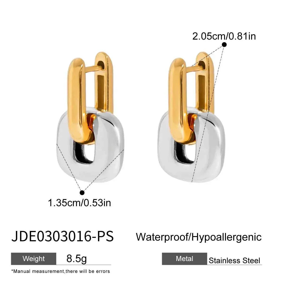 Stainless Steel Two tone Oval Splicing Earrings
