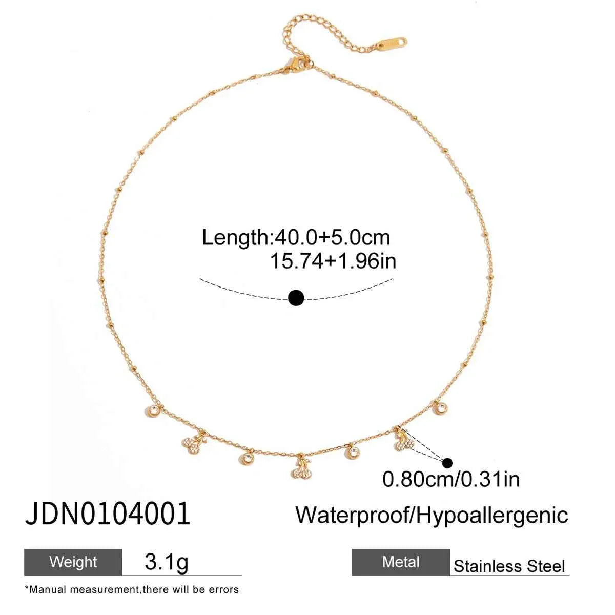 Stainless Steel White Rhinestone Cherry Pendant Necklace