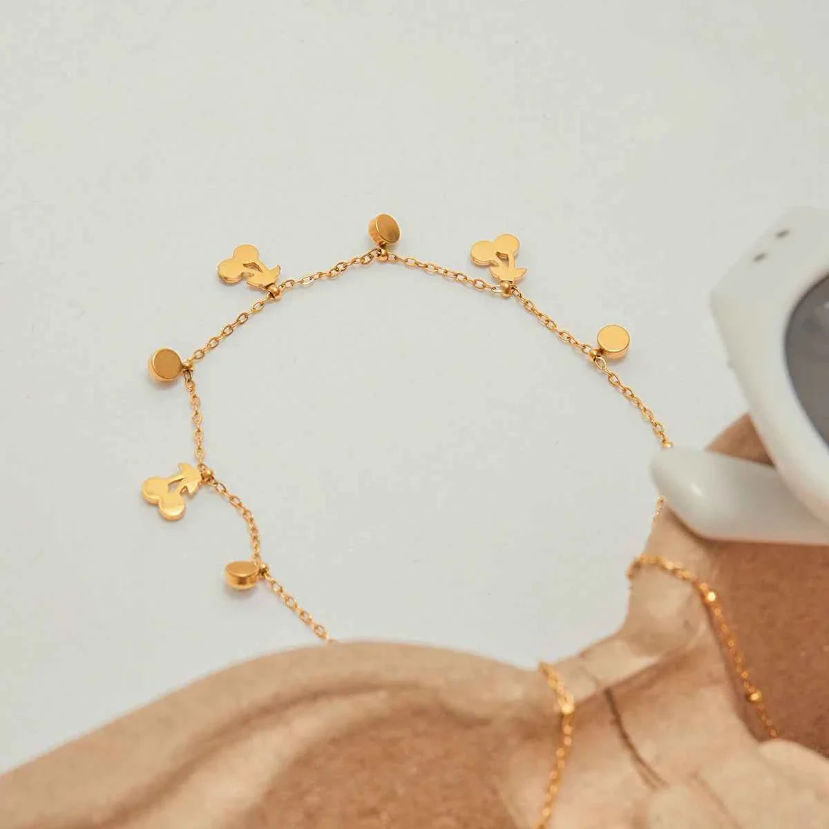 Stainless Steel White Rhinestone Cherry Pendant Necklace