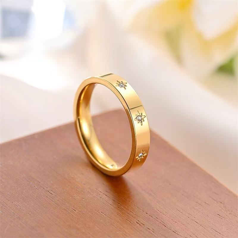 Stainless Steel Women’s Five-pointed Star Inlaid Zircon Classic Style Plated 18K - electronic accessories