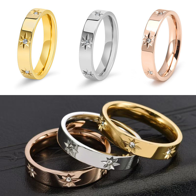 Stainless Steel Women’s Five-pointed Star Inlaid Zircon Classic Style Plated 18K - electronic accessories