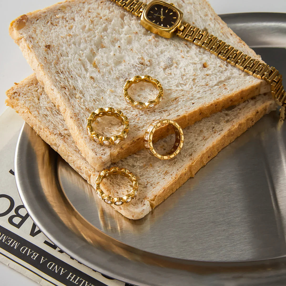 Stainless Steel Zircon Water Drop shaped Sparkling Ring