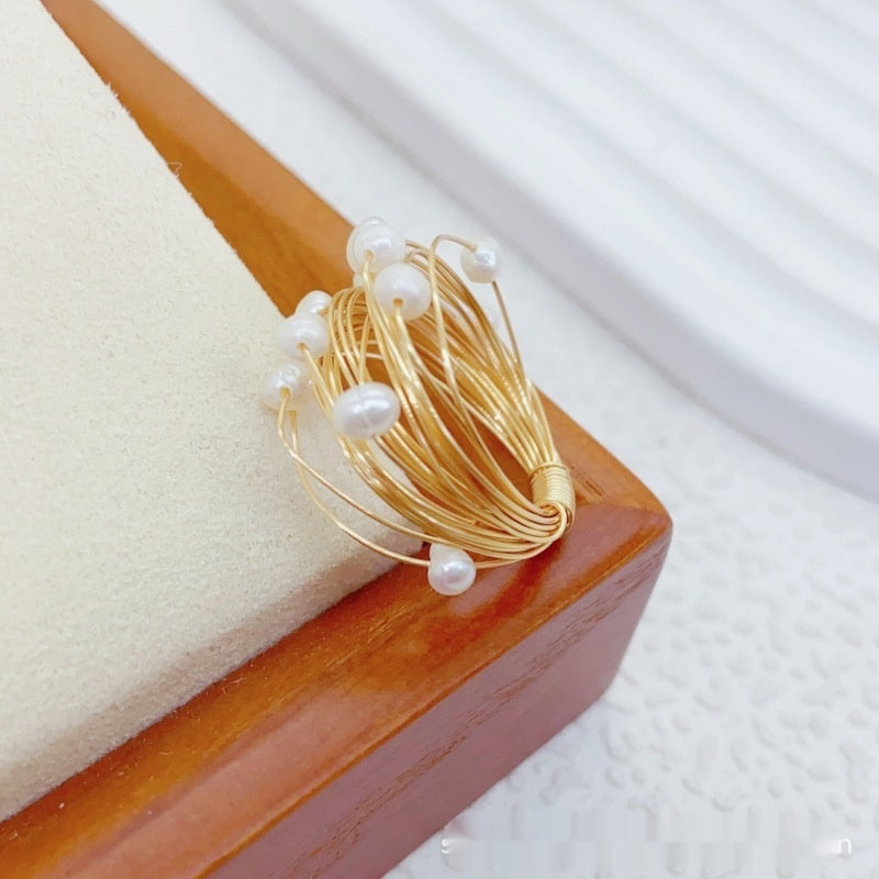 Starry Sky Winding Tourmaline Pearl Ring - Yellow - electronic accessories