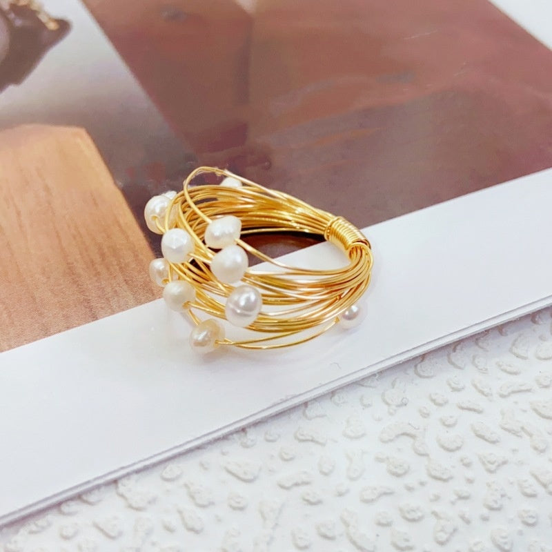 Starry Sky Winding Tourmaline Pearl Ring - Yellow - electronic accessories