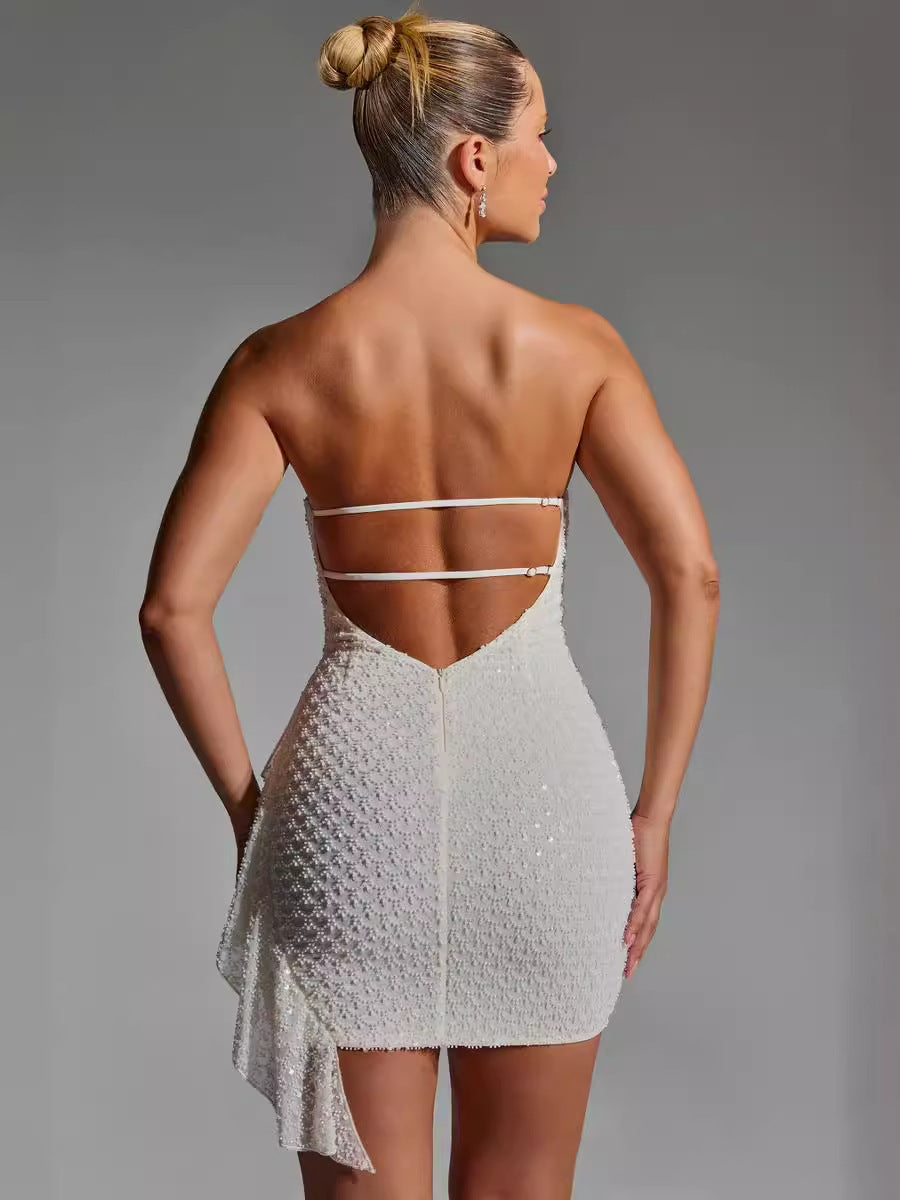 Stitching Tied Bandeau Short Skirt Sheath Dress - Other