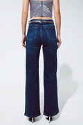 Straight Leg Jeans With Strass Detail in Blue - Norellé