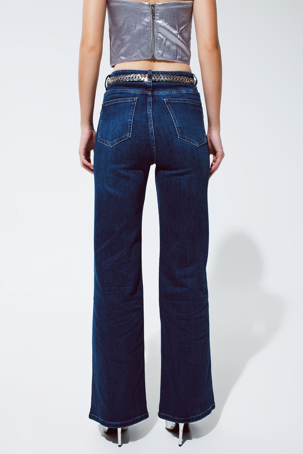 Straight Leg Jeans With Strass Detail in Blue - Norellé