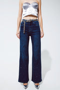 Straight Leg Jeans With Strass Detail in Blue - Norellé