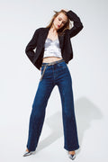 Straight Leg Jeans With Strass Detail in Blue - Norellé