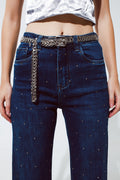 Straight Leg Jeans With Strass Detail in Blue - Norellé