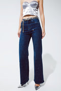 Straight Leg Jeans With Strass Detail in Blue - Norellé