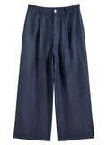 Straight-Leg Pants Versatile Staple Women Casual Trousers - deep blue / M