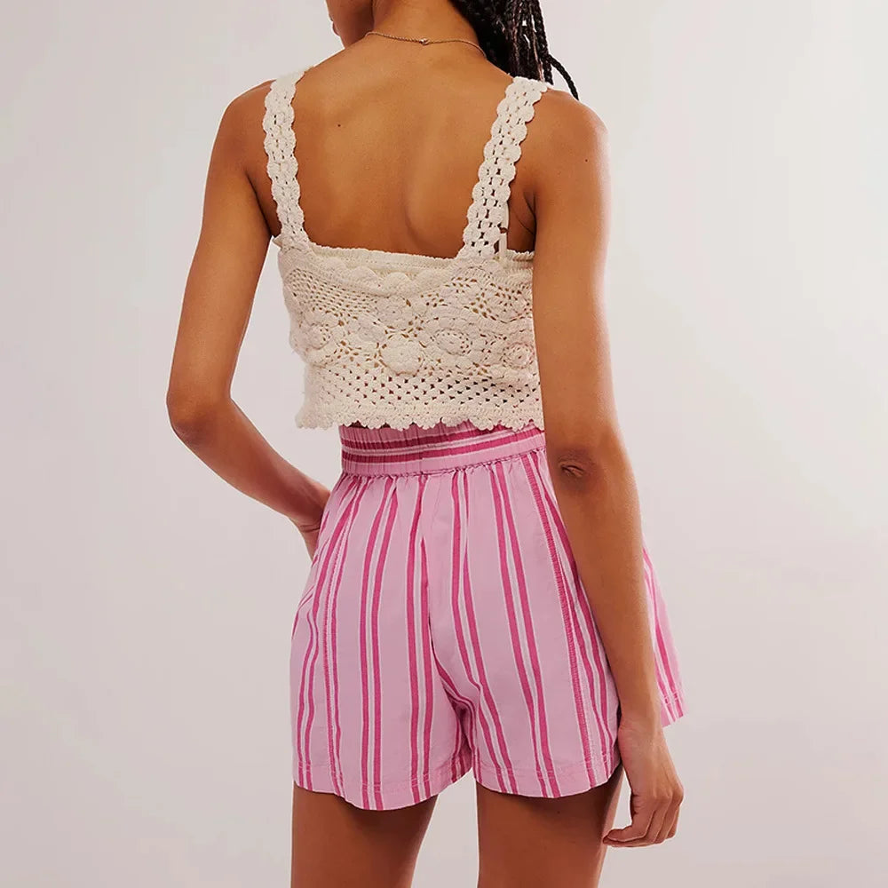 Straight Striped Casual Pockets Beach Shorts