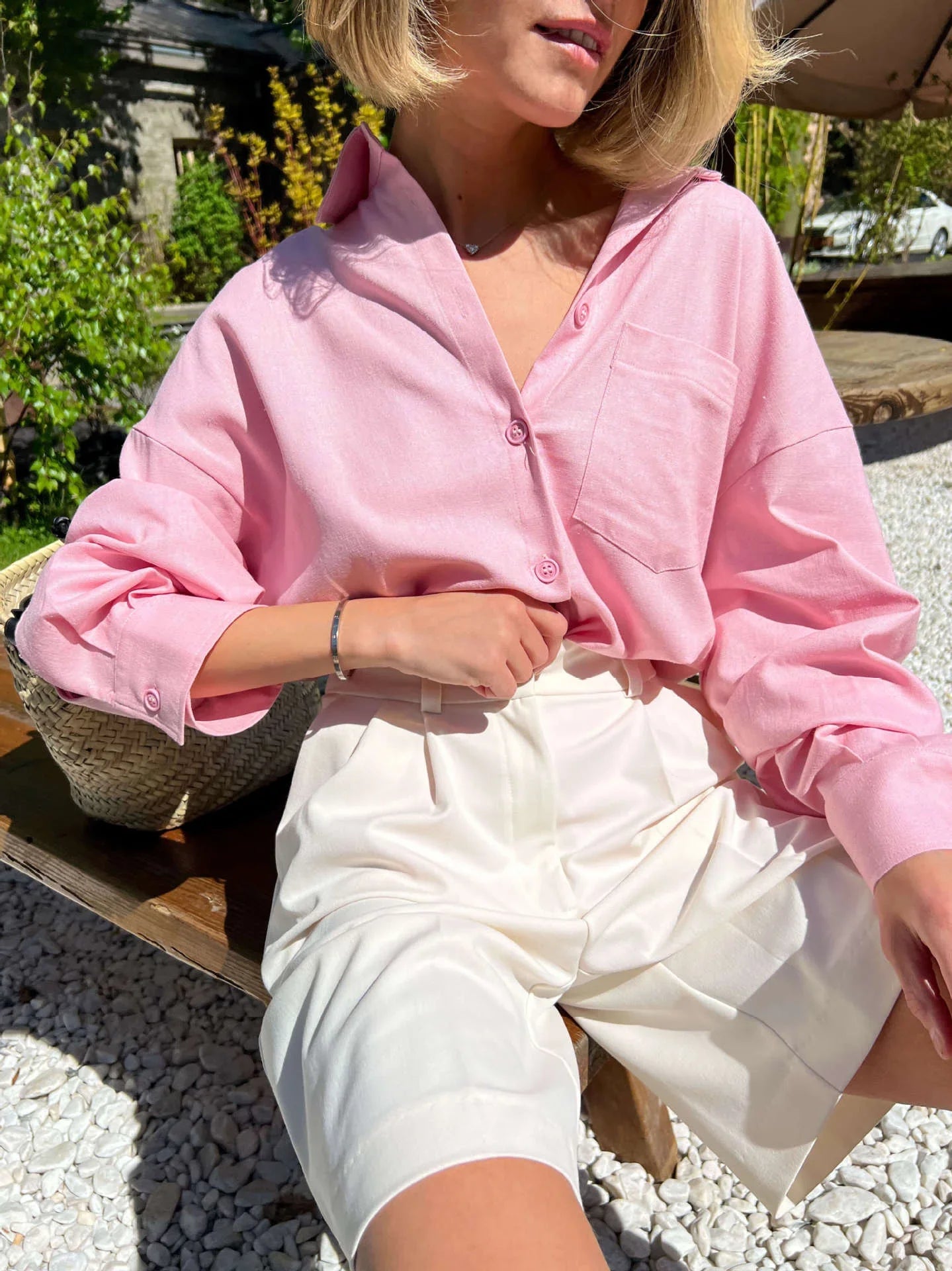 Straight Trousers Shorts Basic Casual Loose Slim Suit - WHITE / S