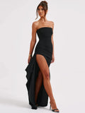 Strapless Backless High Split Maxi Dress For Women Black - Other