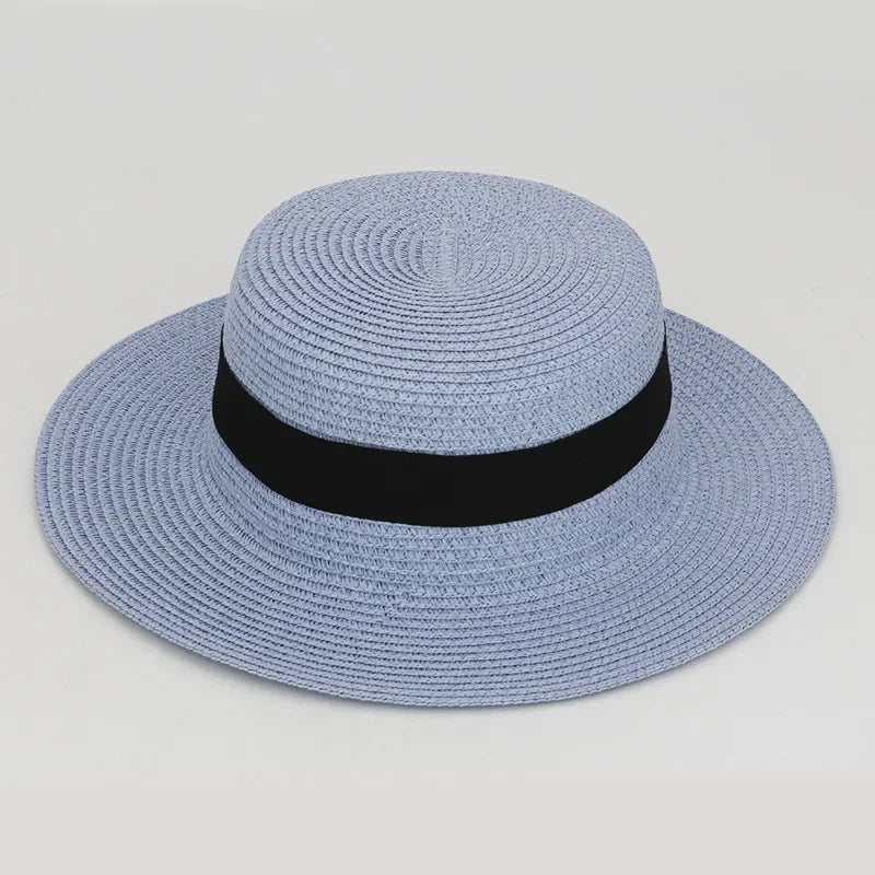 Straw Hat Summer Versatile Women’s - 18- Lake Blue / one size