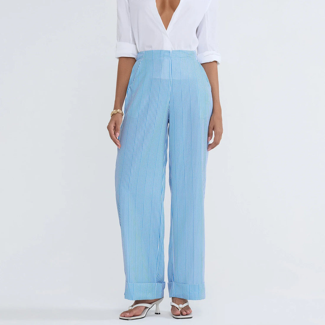 Striped Print Loose Pants Women High Waist Wide Leg Trousers