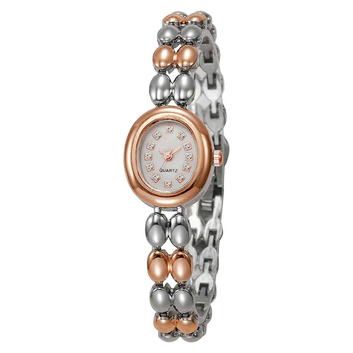 Stylish Oval Diamond Dot Dial Quartz Watch - Rose