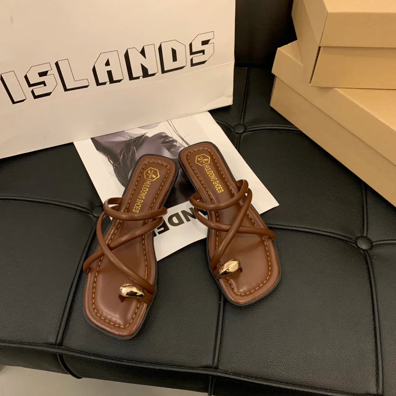 Stylish Women’s Cross Strap Slide Sandals - Brown / 40