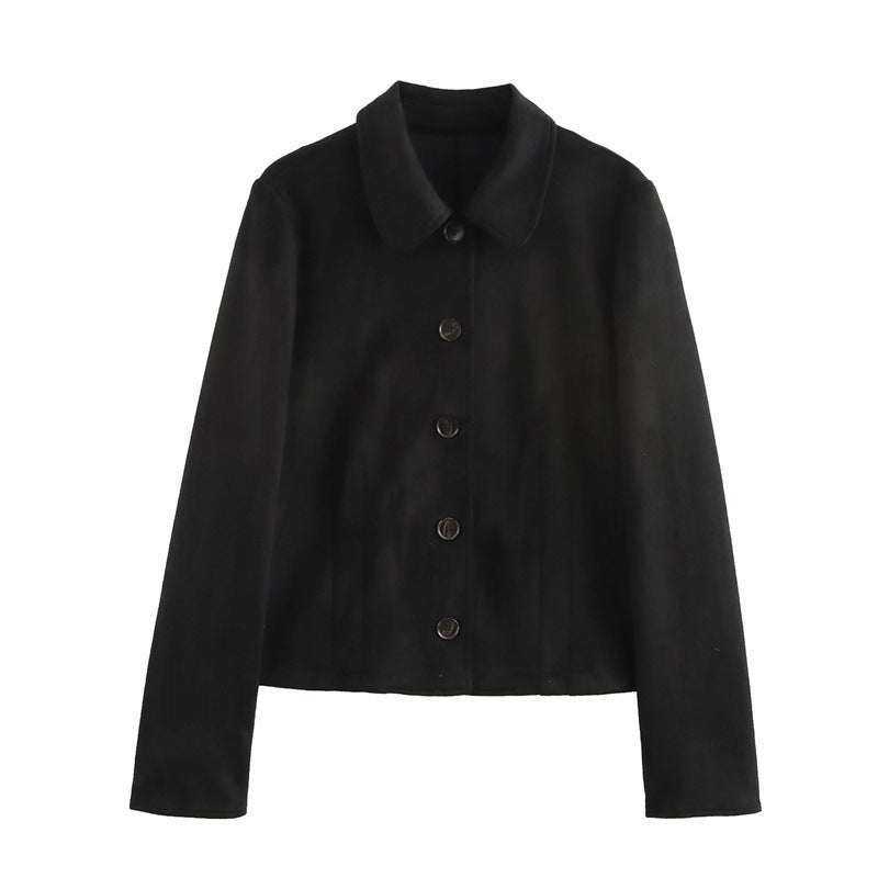 Suede Texture Effect Long Sleeve Short Jacket Casual Mid-length Dress Set - Other