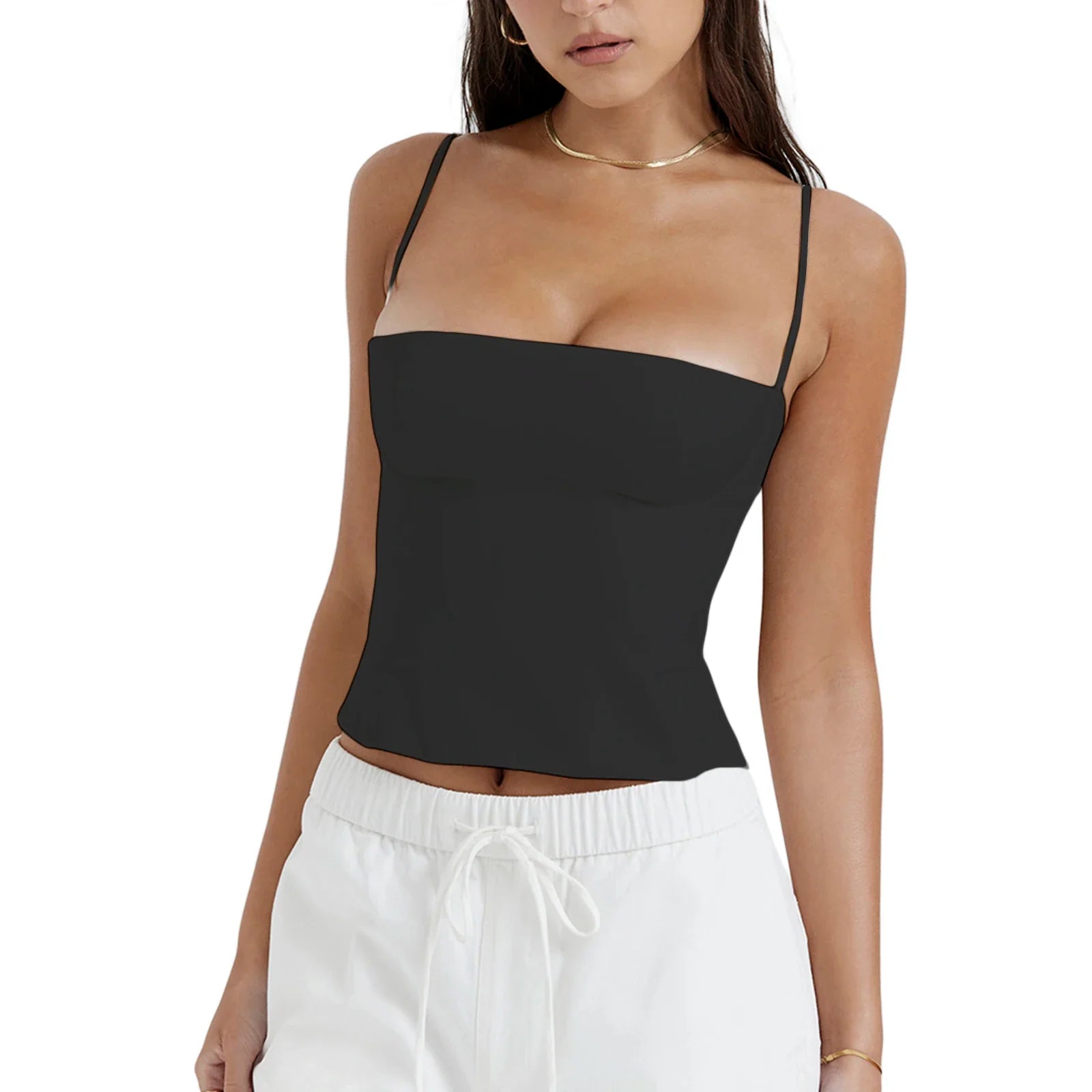 Summer Backless Zip Up Bustier Crop Tops - black / M