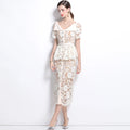 Summer Beaded Diamonds Embroidery Beige White Lace Evening - Other