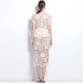 Summer Beaded Diamonds Embroidery Beige White Lace Evening - Other
