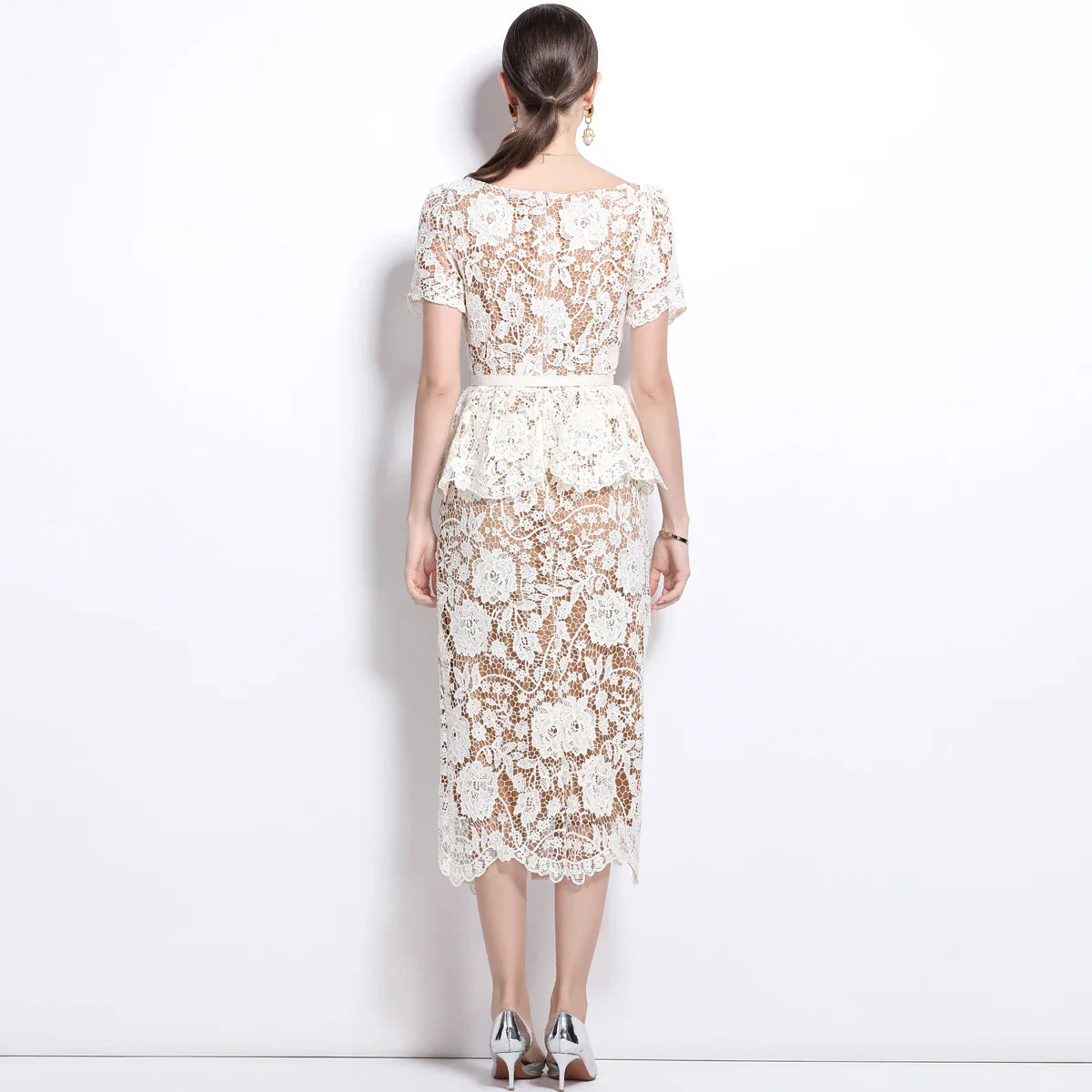 Summer Beaded Diamonds Embroidery Beige White Lace Evening - Other