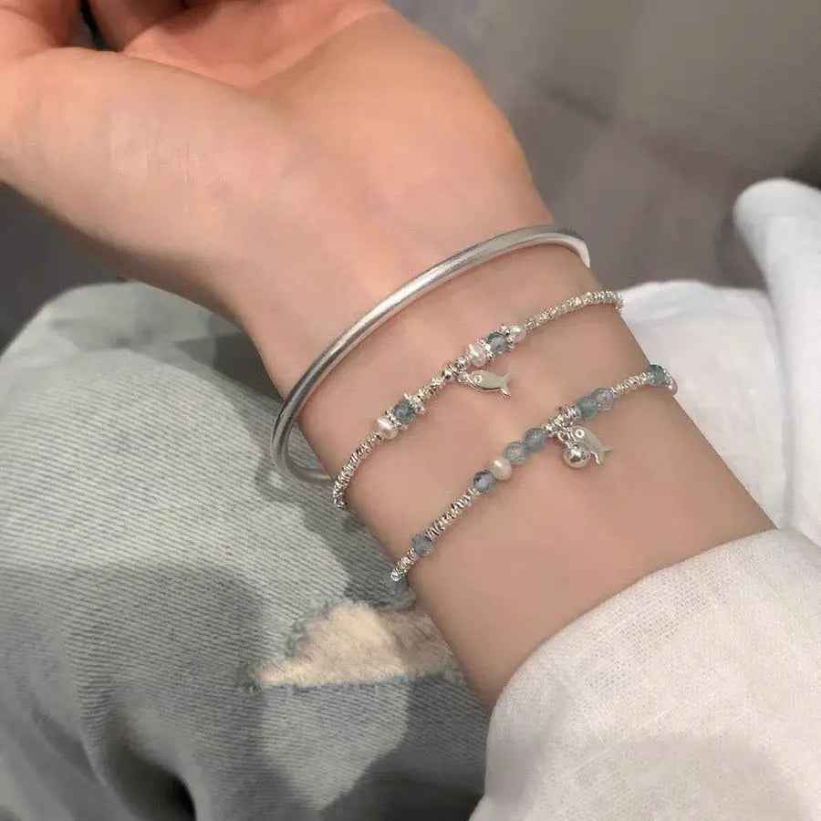 Summer Blue Beaded Silver Fish Bracelet - electronic accessories
