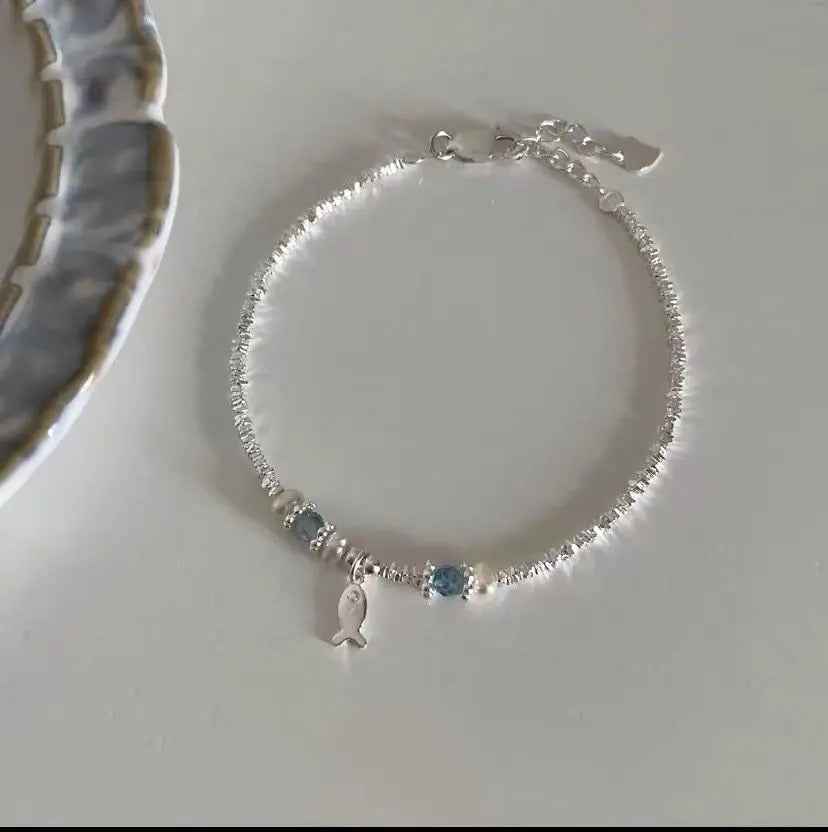 Summer Blue Beaded Silver Fish Bracelet - Small Broken - electronic accessories