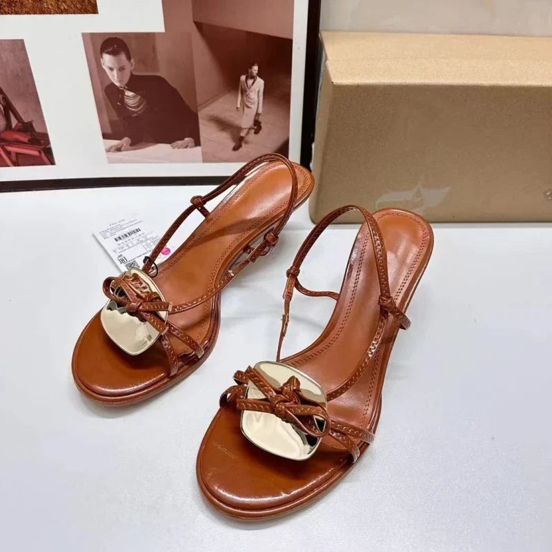 Summer Brown High Heel Sandals Women - 2 / 36