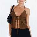 Summer Cami Top Bowknot Lace-Up Sleeveless Cropped Vest Elegant - Other