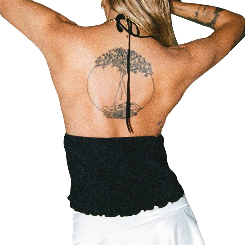 Summer Cami Top Bowknot Lace-Up Sleeveless Cropped Vest Elegant - Other