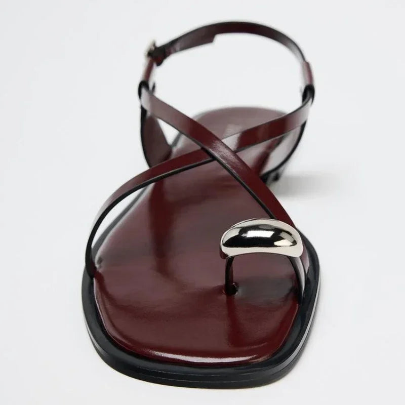 Summer Cross Strap Buckle Design Flat Sandals Women