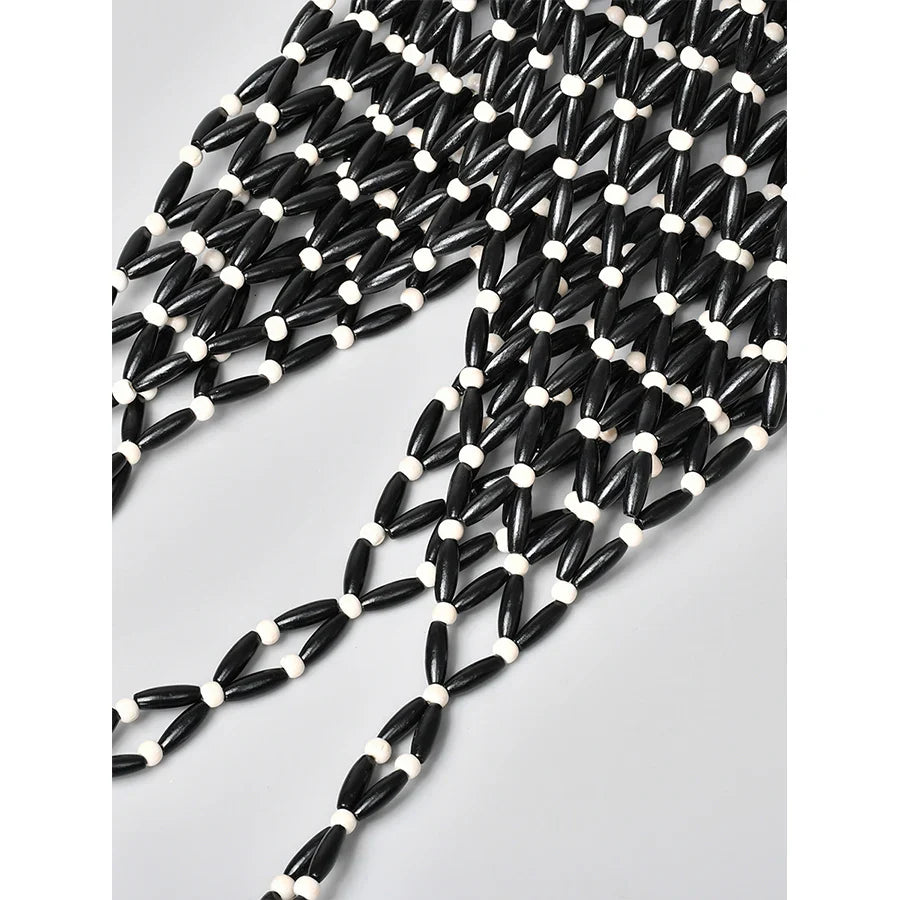 Summer Design Hollow-out Wooden Bead Tote Bucket Shoulder Bag