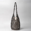 Summer Design Hollow-out Wooden Bead Tote Bucket Shoulder Bag - black white / 16.5x36cm