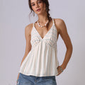 Summer French Style Halter Spaghetti Straps Top Cotton Striped - Other