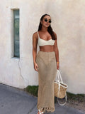 Summer Knit Cut Out Beach Half Skirt Women - Khaki / S