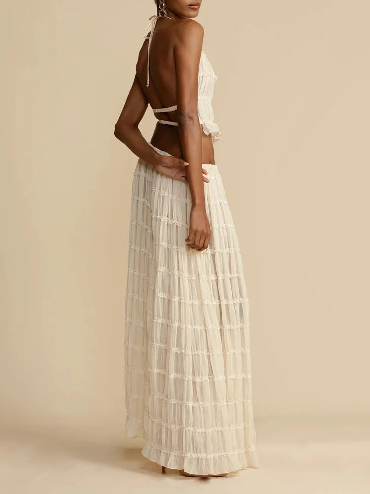 Summer Loungewear Suits Halter Short Top Maxi Skirt