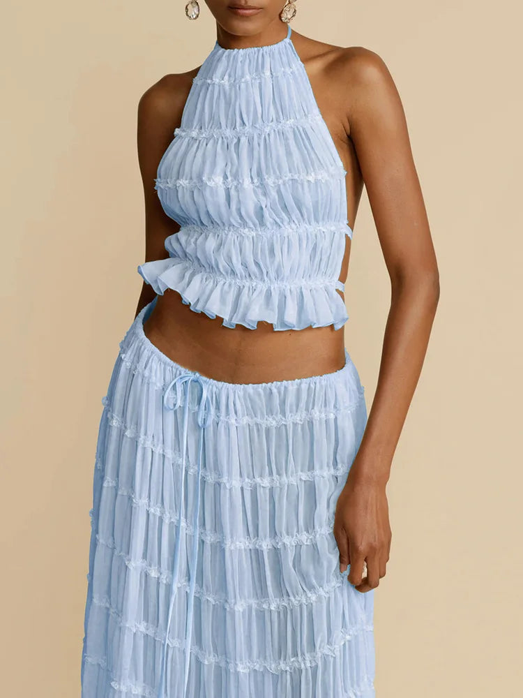 Summer Loungewear Suits Halter Short Top Maxi Skirt