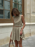 Summer New O-Neck Vest Pleated Skirt 2-Piece Set