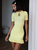 Summer Short Sleeve Ruffle Mini Dress Women - Yellow / S