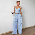 Summer Stripes Vest Plus Stretchy Straight-leg Pants Casual Two-piece Suit - Other